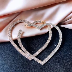 Bling Rhinestone Large Heart Shaped Hoop Earrings